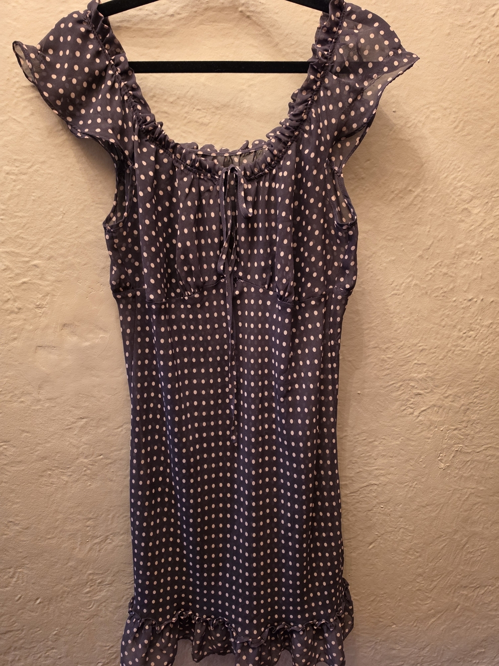 Vintage Y2K Sheer Polka Dot Ruffle Slip Dress Purple Swiss Dot M-XL